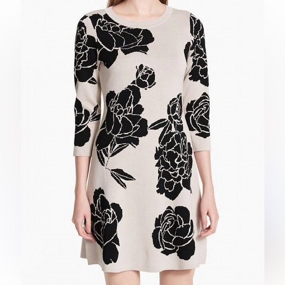 Calvin Klein Dresses & Skirts - Calvin Klein Beige and Black Floral Midi Dress